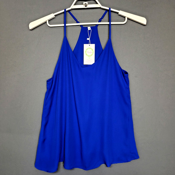 Racerback Tank Top Womens Medium Blue Tunic Adjustable Straps Scoop Neck New - Picture 1 of 11